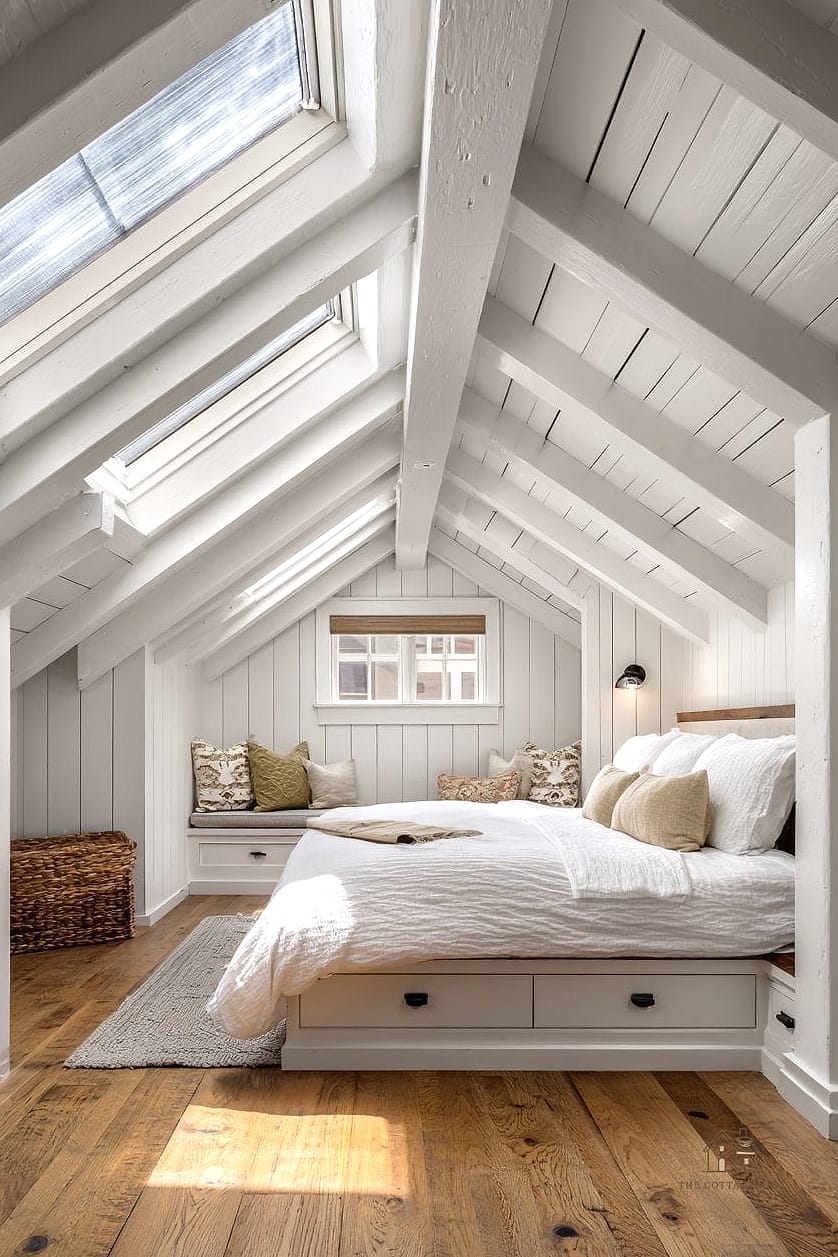 23 Clever Attic Bedroom Ideas for Every Style 22 Choose a Low Dresser to Match the Ceiling Line