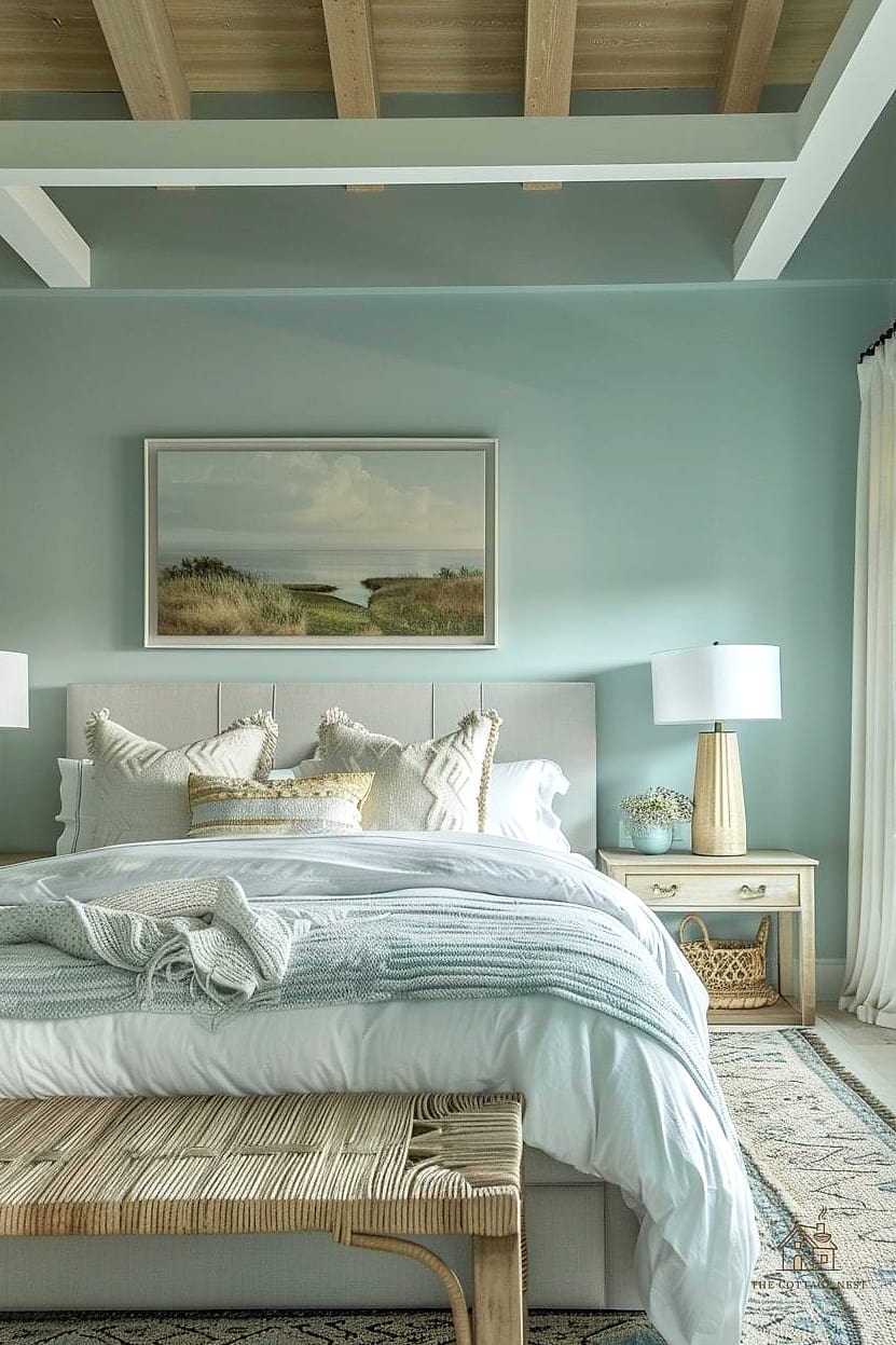 35 Gorgeous Coastal Bedroom Ideas That Are Totally Doable 36 Choose a Muted Sage or Seafoam Accent Wall