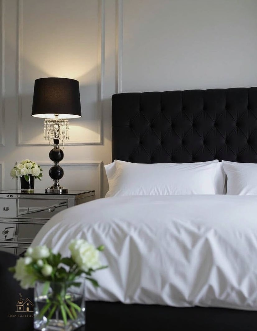 15 Chic Black And White Bedroom Ideas for a Beautiful Home 2 Classic Black Headboard Against White Walls