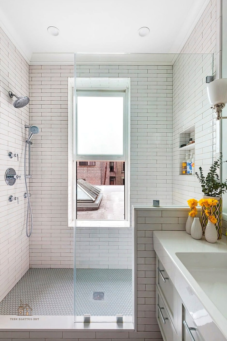 30 Dreamy Walk In Shower With Half Wall to Try This Season 2 Classic Subway Tile with a Rounded Half Wall