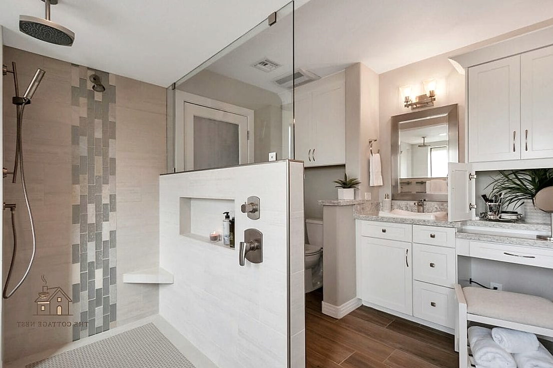 25 Dreamy Pony Wall Shower Ideas to Try This Season 2 Classic White Tile Pony Wall