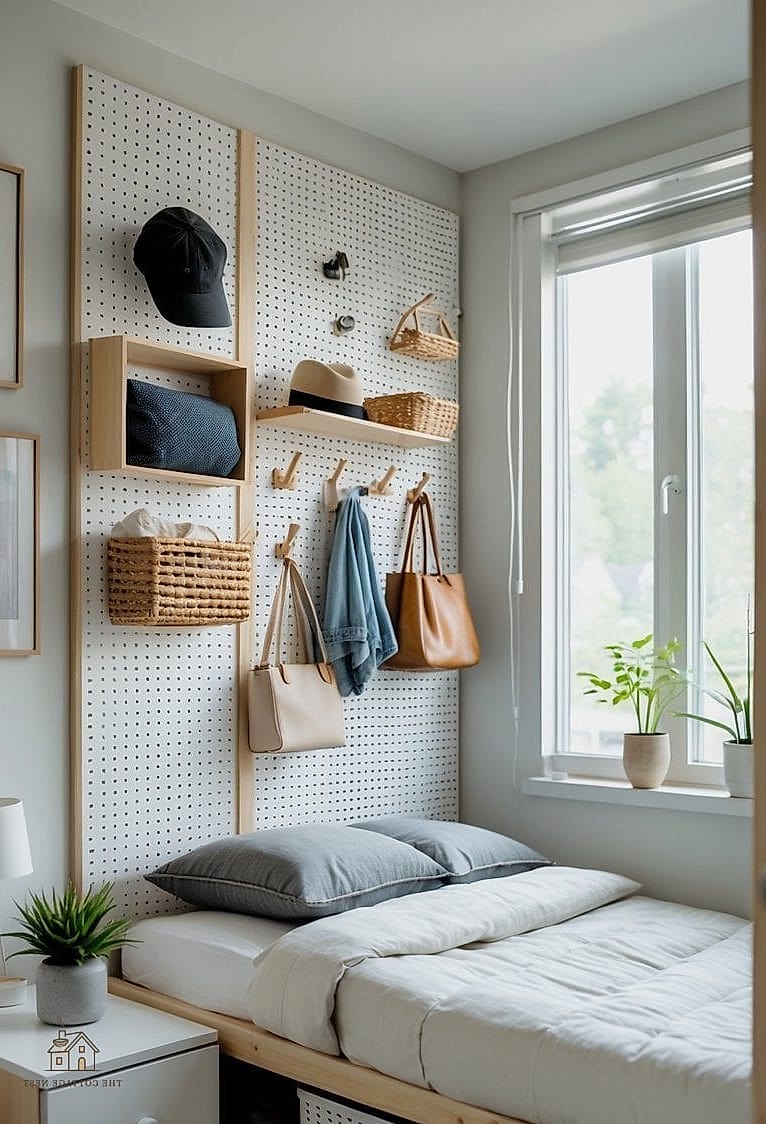 25 Gorgeous Bed Inside Closet Ideas That Are Totally Doable 22 Closet Bed with Pegboard Wall for Organization