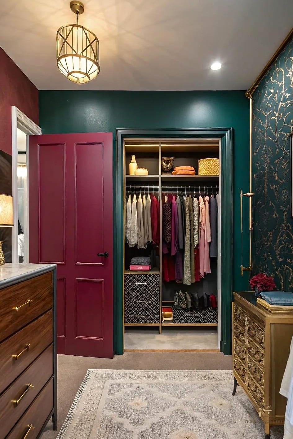 Closet Wall Painted in a Bold Color