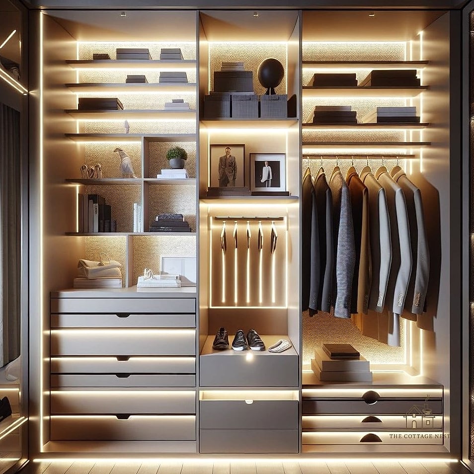 Closet Wall With Built-In Lighting