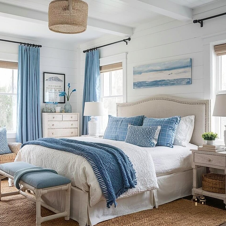 35 Gorgeous Blue Bedroom Ideas That Are Totally Doable 4 Coastal Blue and White Stripes