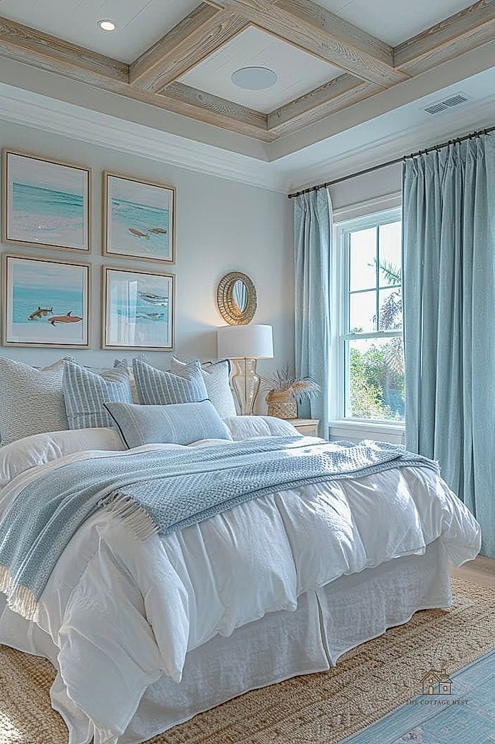 30 Cozy Blue Bedroom Decor Ideas Worth Pinning 23 Coastal Blue and White Stripes