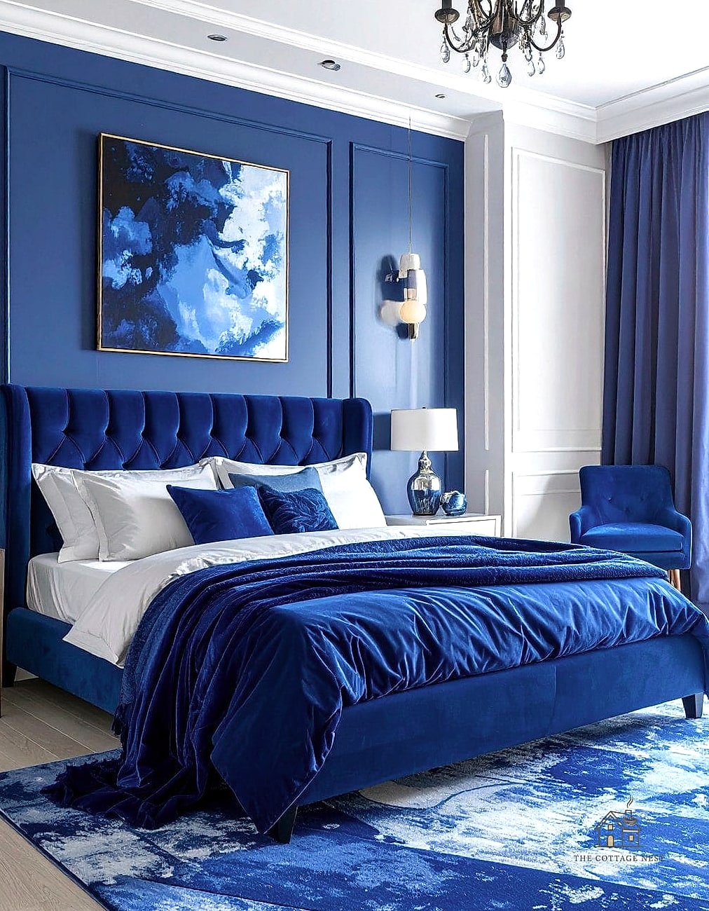 35 Gorgeous Blue Bedroom Ideas That Are Totally Doable 19 Cobalt Blue Statement Rug