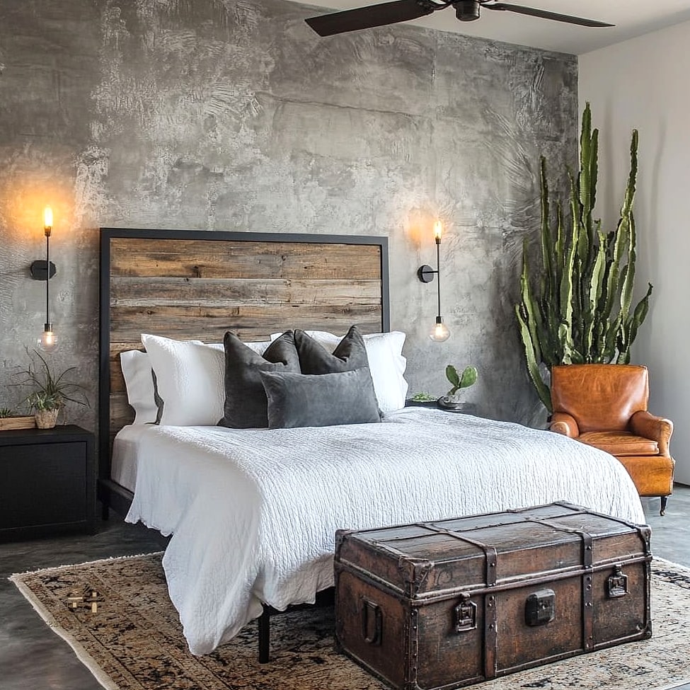 35 Brilliant Mens Bedroom Ideas to Copy Right Now 15 Concrete-Look Accent Wall