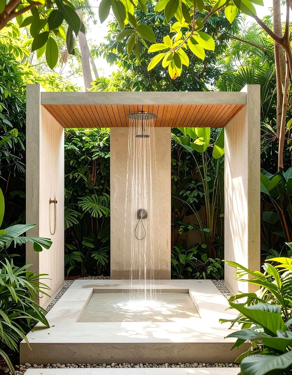 25 Stunning Outdoor Shower Ideas You'll Absolutely Love 17 Concrete Slab with Built-In Bench