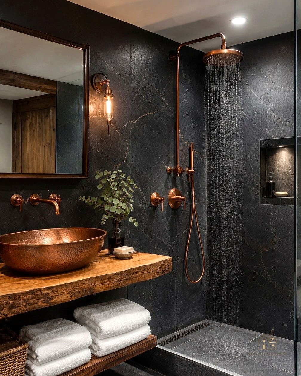 30 Clever Rustic Walk In Shower Ideas for Every Style 7 Copper Fixtures and Fittings