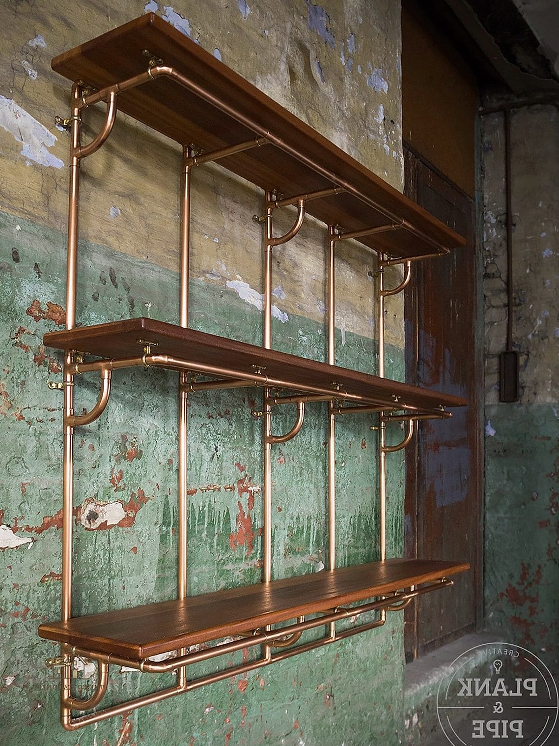30 Amazing Shelf Over Bed Ideas on a Budget 18 Copper Pipe and Wood Plank Shelf