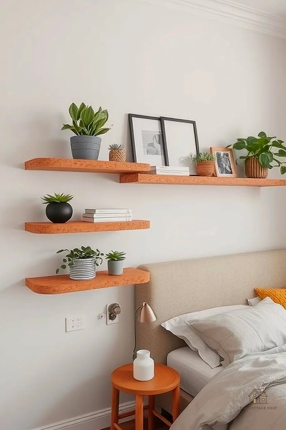 35 Stunning Cork Board Ideas For Bedroom You'll Absolutely Love 17 Cork Board Paired with Floating Shelves