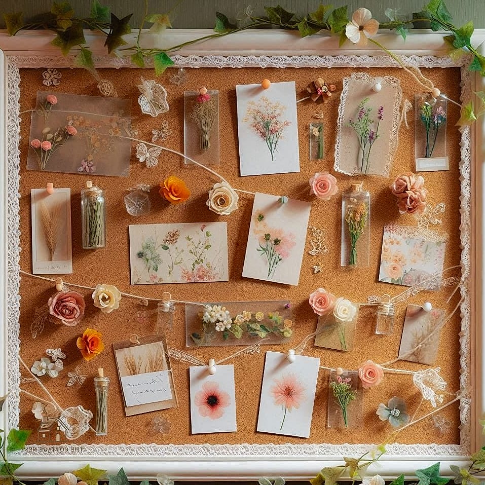 35 Stunning Cork Board Ideas For Bedroom You'll Absolutely Love 27 Cork Board with Botanical Pins