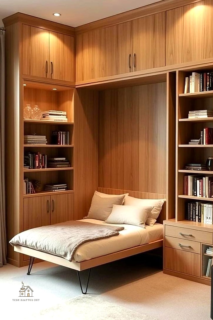 Corner Bed with Built-In Bookshelves