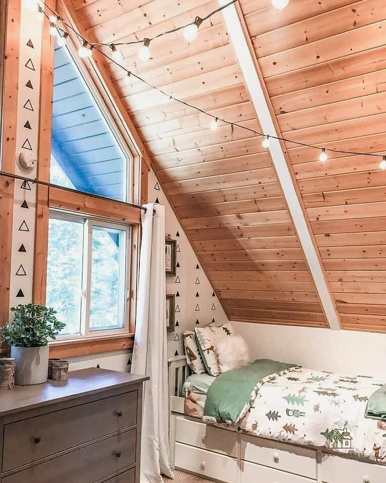 Corner Bed with a Slanted Ceiling