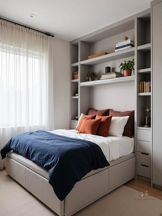 Corner Bed with Wraparound Shelving