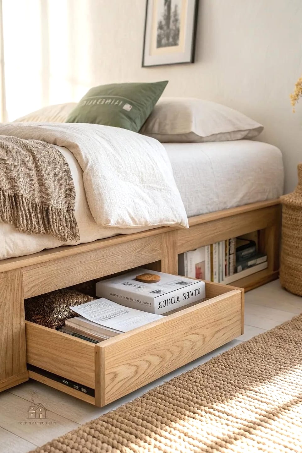 Corner Bed with Hidden Storage Drawers