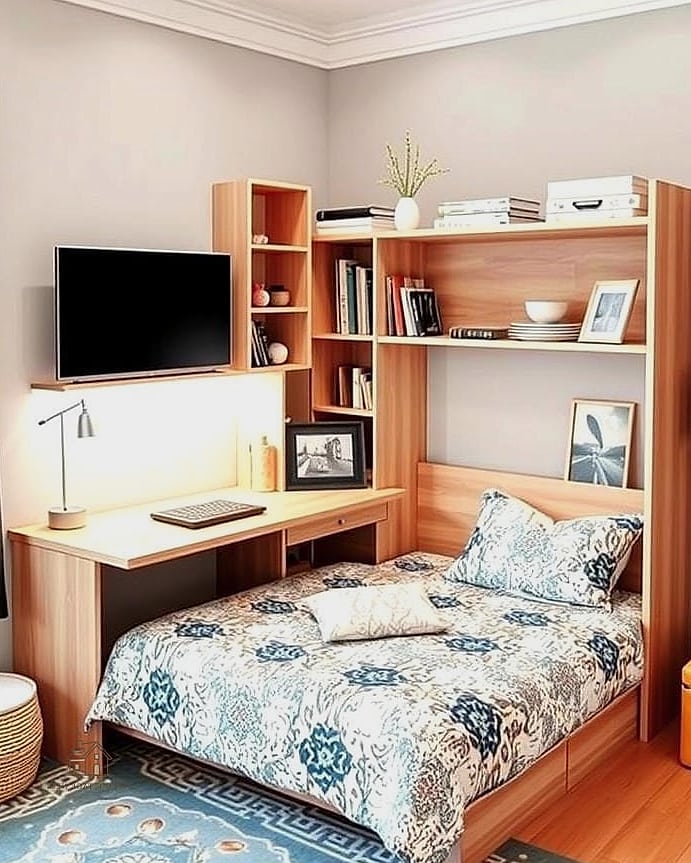 Corner Bed for a Studio Apartment Divider