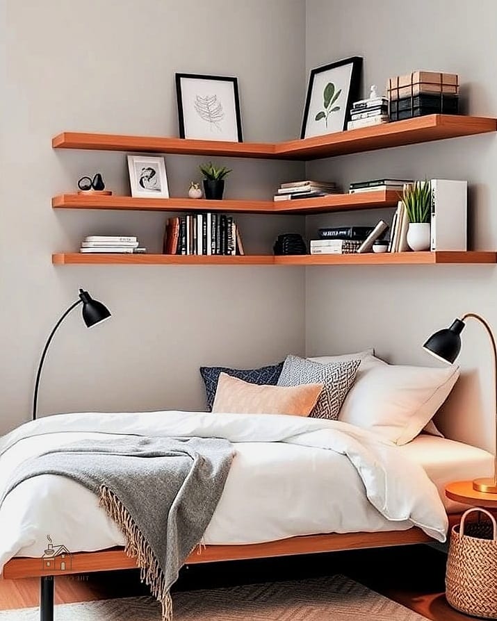 30 Amazing Shelf Over Bed Ideas on a Budget 7 Corner Shelf Above the Headboard