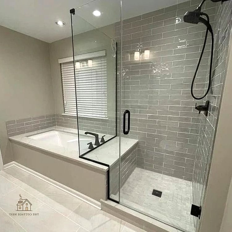 Corner Shower with Tub Tucked Along the Wall