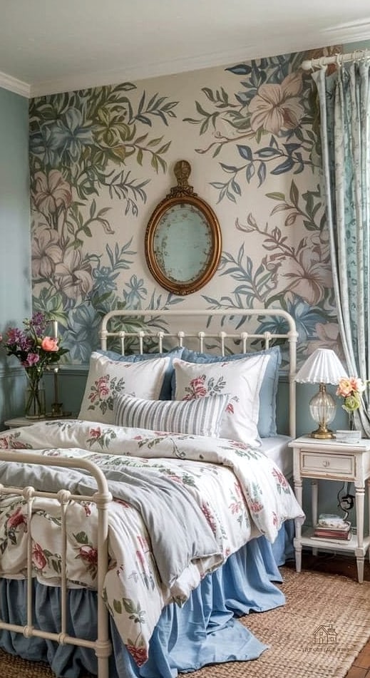 30 Cozy Blue Bedroom Decor Ideas Worth Pinning 14 Cottagecore Blue Floral Bedding