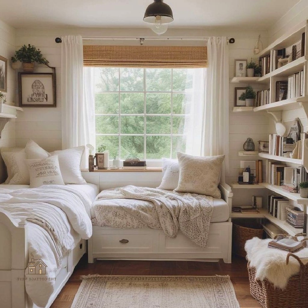 25 Creative Modern Farmhouse Bedroom Ideas That Will Inspire You 14 Cozy Reading Nook by the Window
