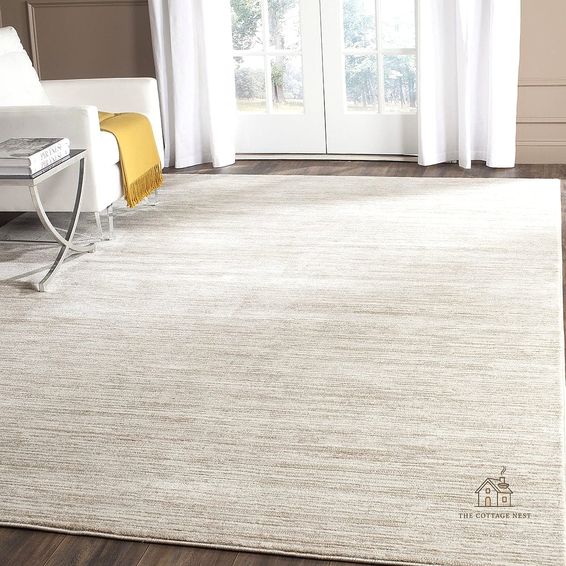 25 Chic Cream And White Bedroom for a Beautiful Home 22 Cream Area Rug with Subtle Fringe Detail