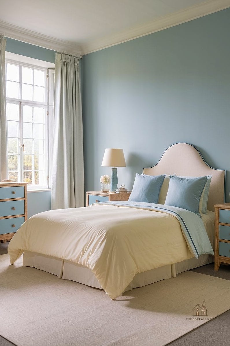 35 Gorgeous Blue And Cream Bedroom Ideas That Are Totally Doable 29 Cream Bedroom with Blue Vintage Rug