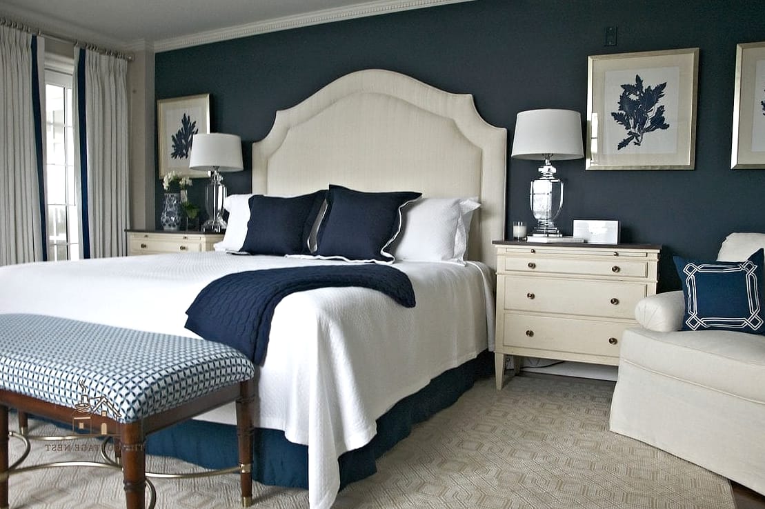 35 Gorgeous Blue And Cream Bedroom Ideas That Are Totally Doable 33 Cream Bedroom with Navy Blue Door