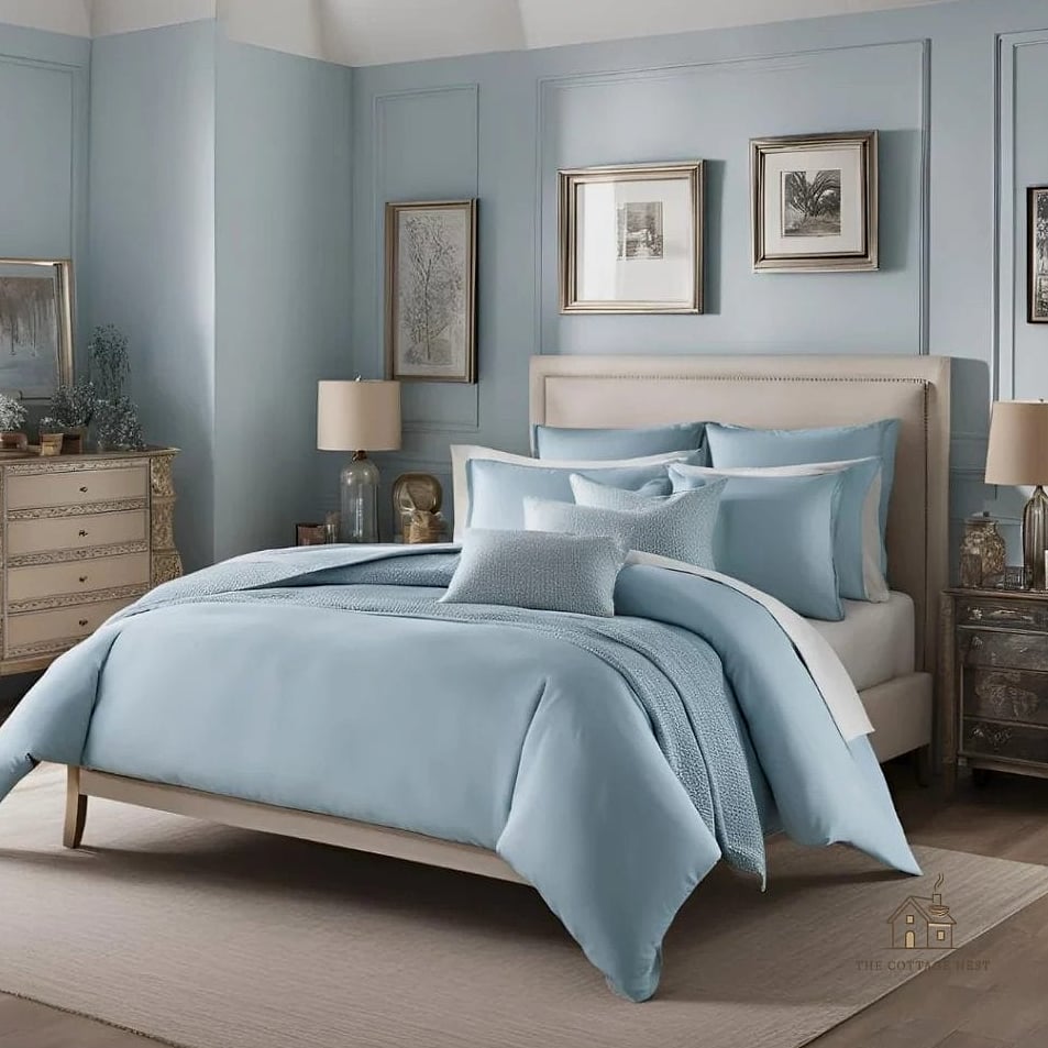 24 Beautiful Blue And Cream Bedroom Ideas to Transform Your Space 6 Cream Linen Bedding with Navy Piping