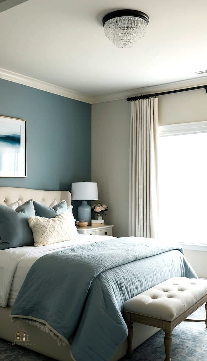 24 Beautiful Blue And Cream Bedroom Ideas to Transform Your Space 17 Cream Textured Accent Wall