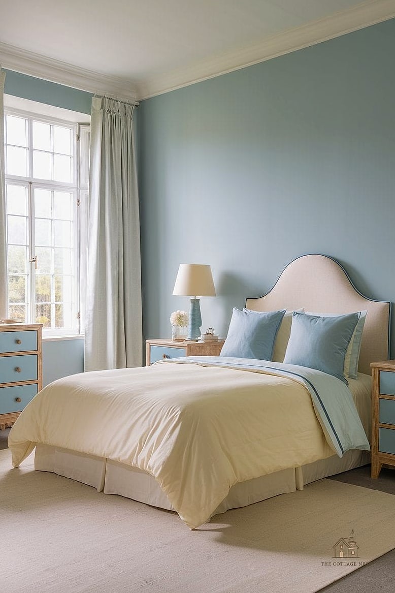 24 Beautiful Blue And Cream Bedroom Ideas to Transform Your Space 15 Cream Wainscoting with Sky Blue Walls