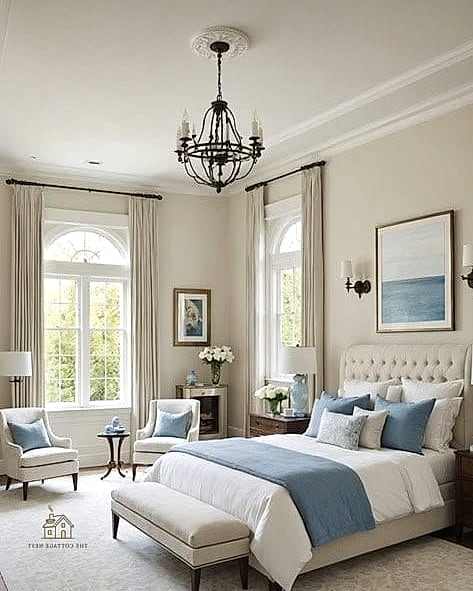 24 Beautiful Blue And Cream Bedroom Ideas to Transform Your Space 3 Cream Walls with Blue Textiles