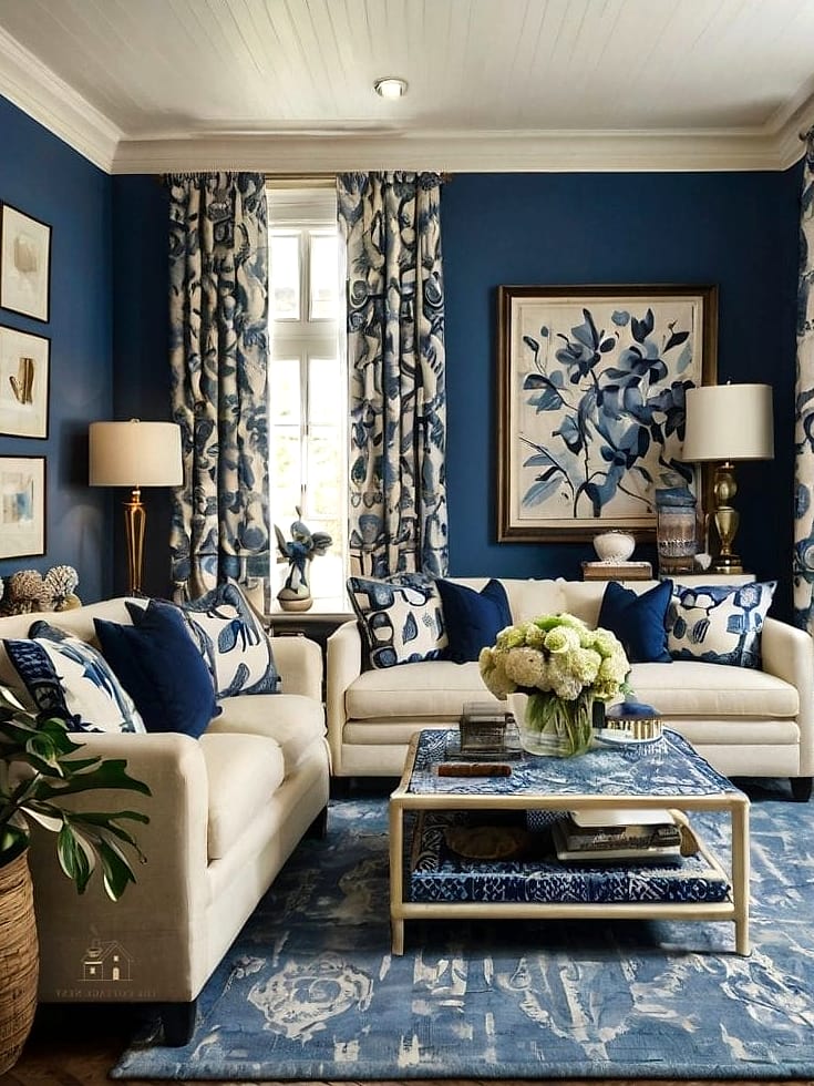 35 Gorgeous Blue And Cream Bedroom Ideas That Are Totally Doable 9 Cream Walls with a Statement Blue Rug