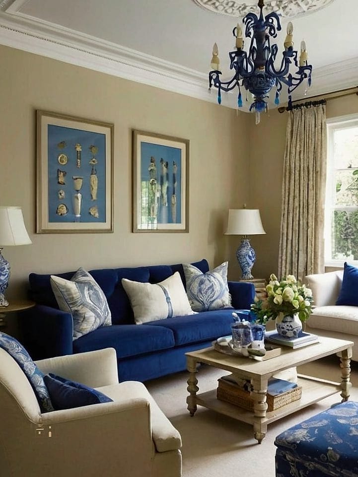 35 Gorgeous Blue And Cream Bedroom Ideas That Are Totally Doable 22 Cream Walls with Blue Ceiling Fan or Light Fixture