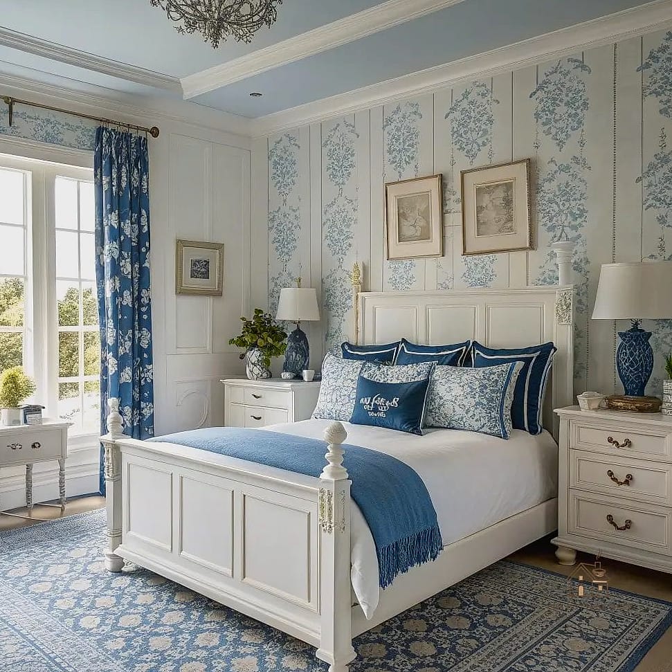 35 Gorgeous Blue And Cream Bedroom Ideas That Are Totally Doable 27 Cream Walls with Layered Blue Textiles