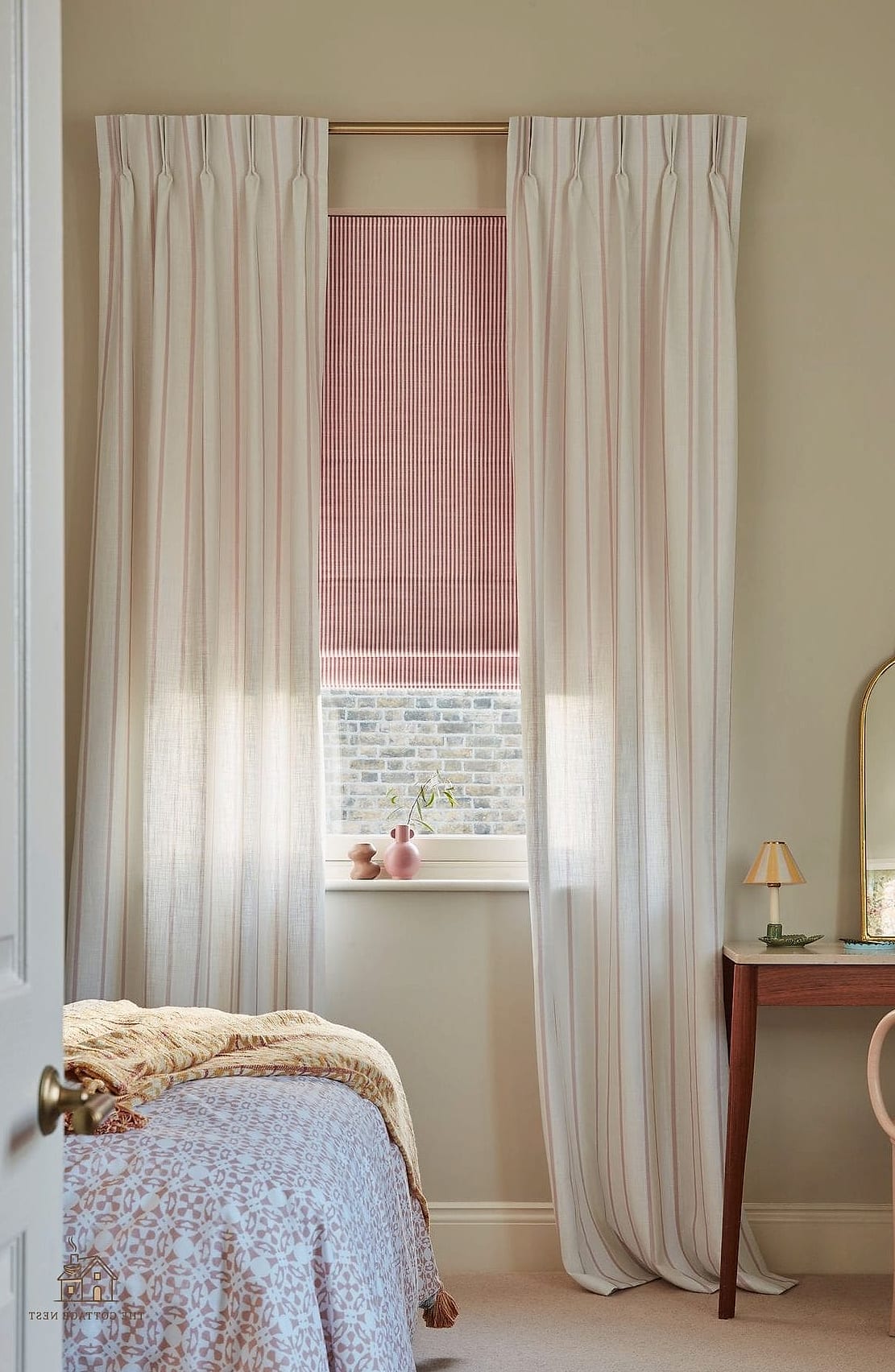 40 Clever Bedroom Curtain Ideas for Every Style 16 Curtains Paired with Roman Shades