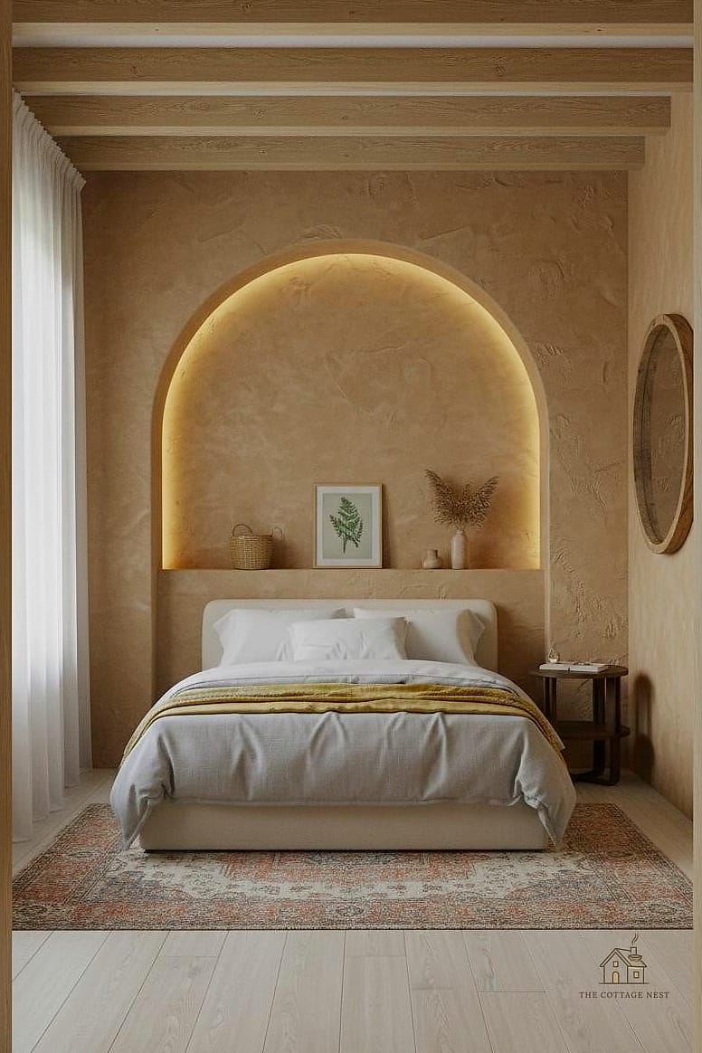 35 Chic Bedroom Feature Wall Ideas for a Beautiful Home 27 Curved Plaster Niche