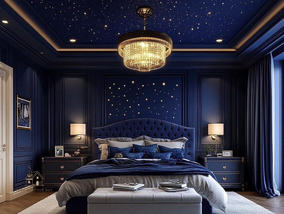 Dark Blue Ceiling for a Cozy Effect