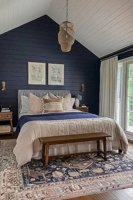 30 Cozy Blue Bedroom Decor Ideas Worth Pinning 15 Dark Blue Shiplap Walls