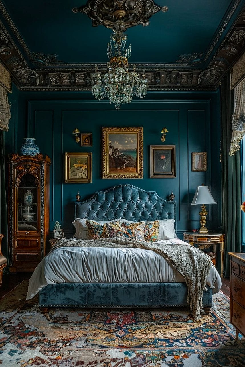 35 Gorgeous Blue Bedroom Ideas That Are Totally Doable 10 Dark Teal Accent Furniture