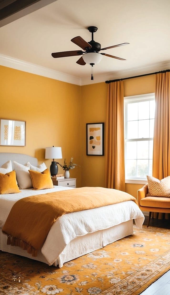 26 Beautiful Yellow Bedroom Ideas to Transform Your Space 27 Deep Saffron Accent Nook