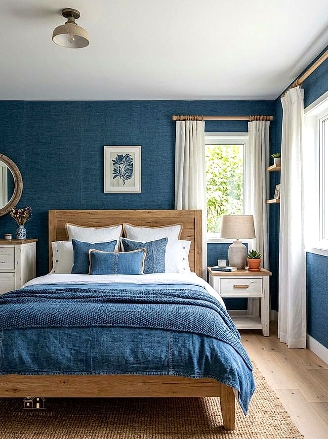 35 Gorgeous Blue Bedroom Ideas That Are Totally Doable 28 Denim Blue Upholstered Bed Frame