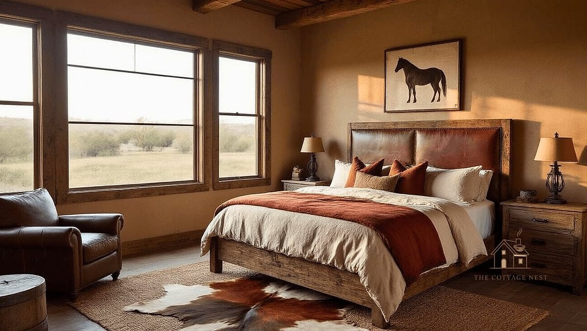 20 Dreamy Western Bedroom Ideas to Try This Season 10 Distressed Leather Armchair Nook