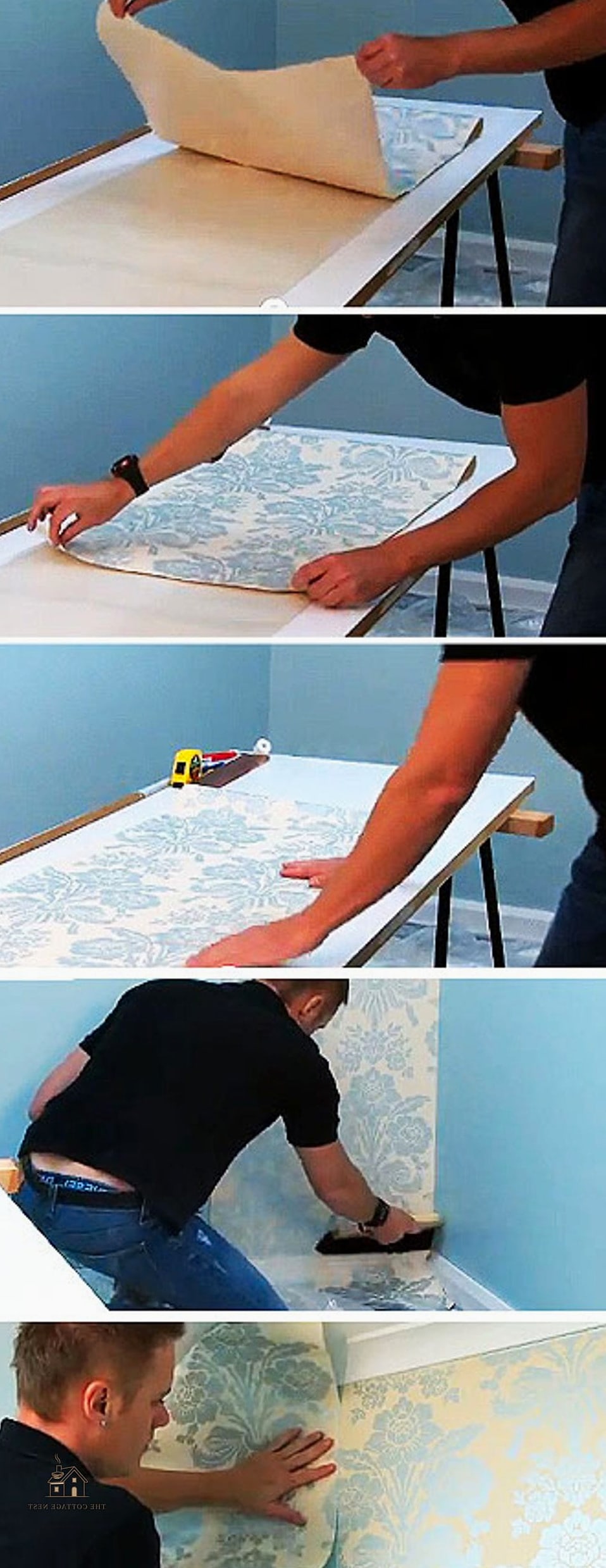 DIY Wallpaper Using Fabric or Wrapping Paper