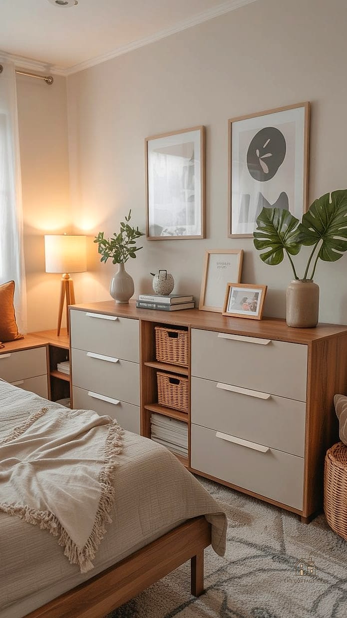 24 Clever Small Bedroom Storage Ideas for Every Style 19 A Dresser Doubling as a Vanity