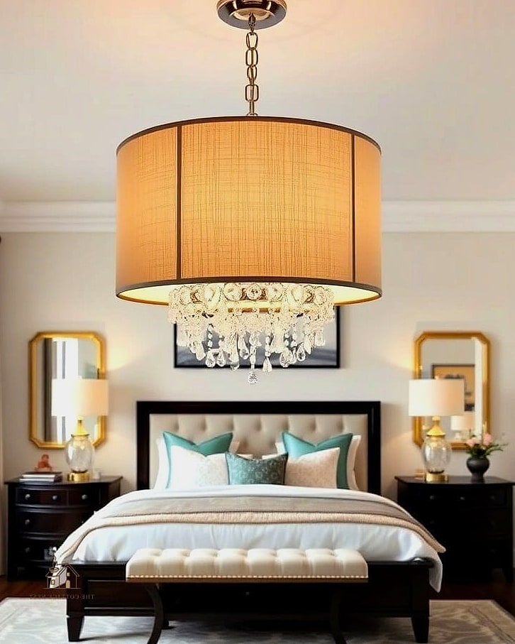 19 Creative Bedroom Chandelier Ideas That Will Inspire You 8 Drum Shade Chandelier for a Softer Glow