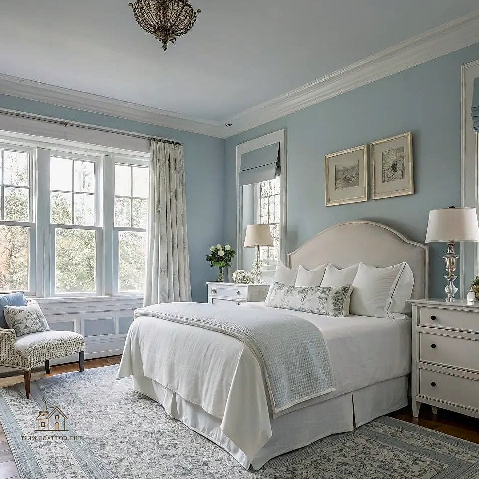 35 Gorgeous Blue Bedroom Ideas That Are Totally Doable 20 Dusty Blue Linen Curtains