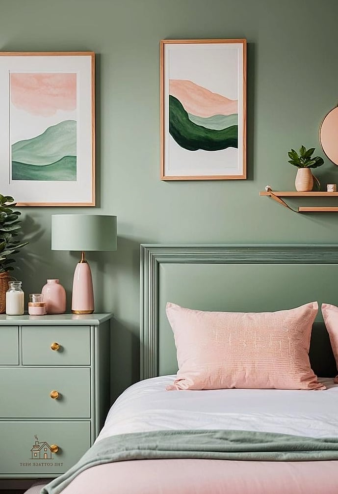 23 Dreamy Green Bedroom Ideas to Try This Season 13 Dusty Green and Blush Pink Palette