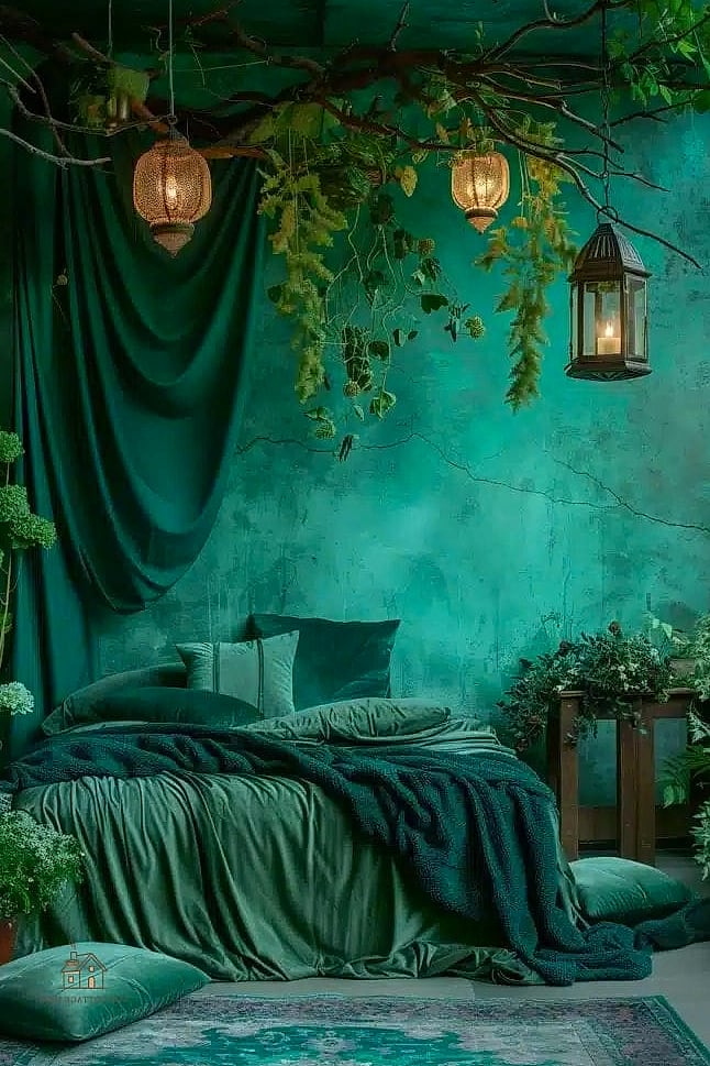 23 Dreamy Green Bedroom Ideas to Try This Season 4 Emerald Velvet Headboard